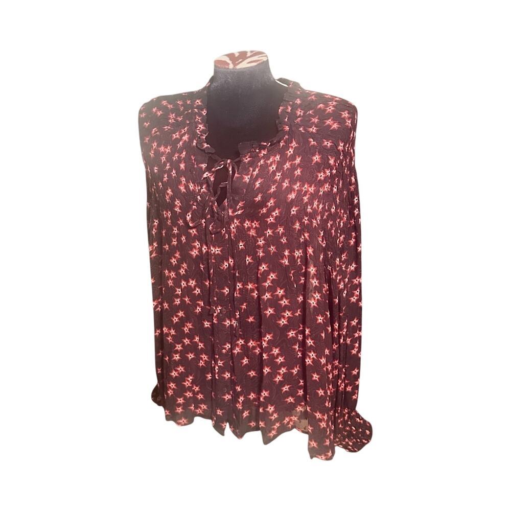 Anthropologie Temperley Smocked Long Sleeve Button Front Blouse Top Size 10